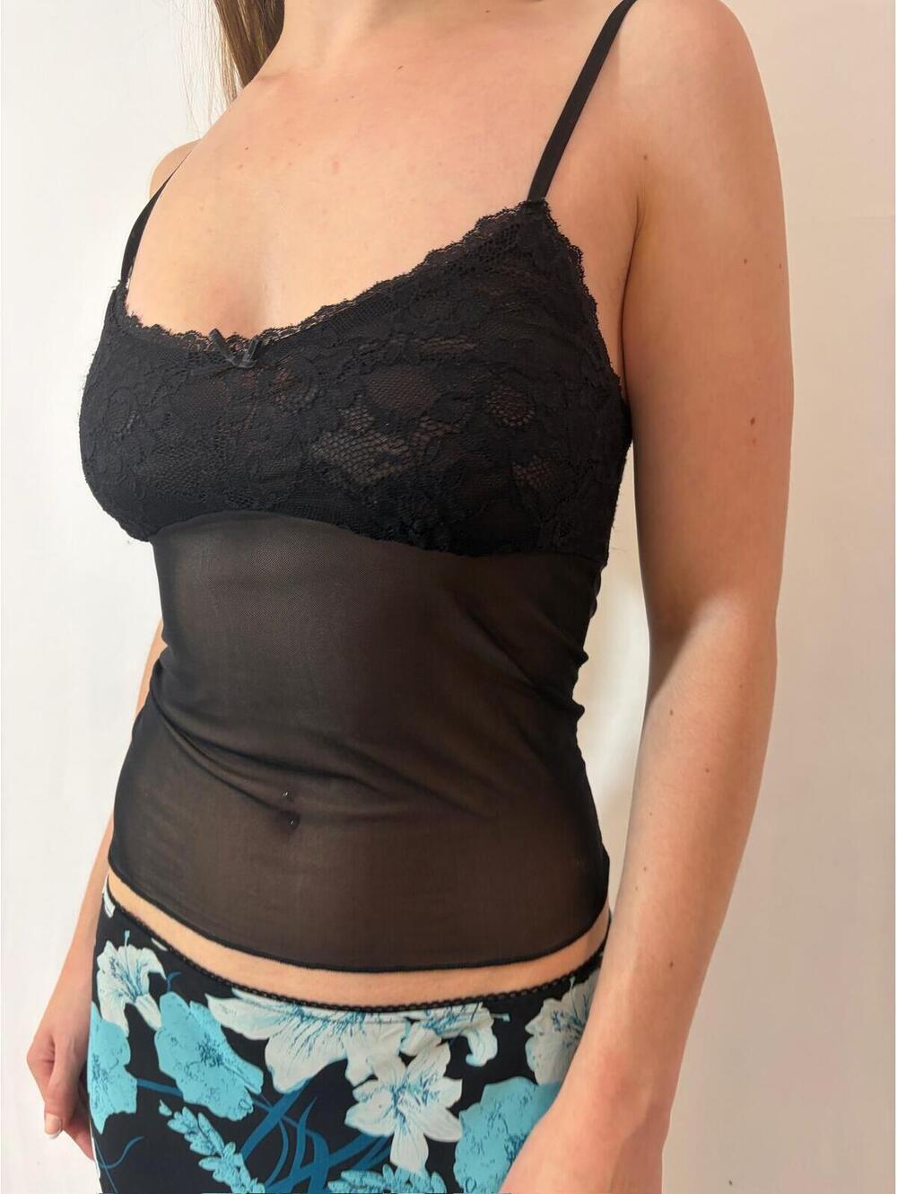Black Sheer Lacy Subdued 90s Chic Whimsigoth Cami